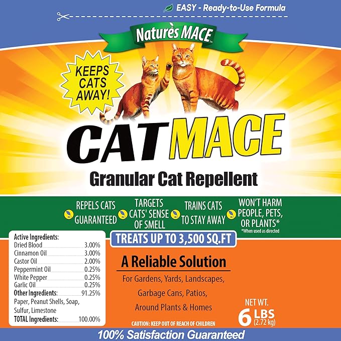 Nature's Mace Cat Mace Cat Repellent Outdoor Granular Deterrent Stop Cats Keep Cats Away for Yard Garden Anti Cat Pee No-Dig Training Tool 6 lb Safe to Use Around People Pets Plants