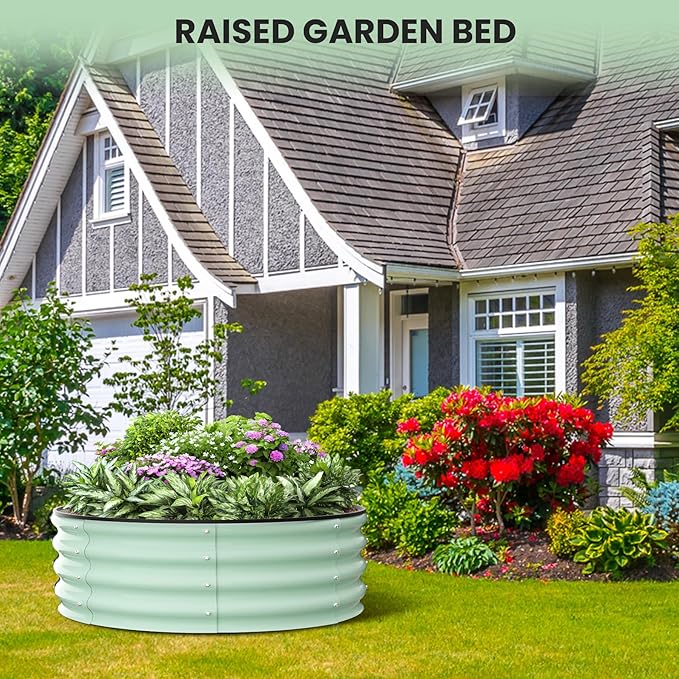 2 - Pack Round Galvanized Raised Garden Bed - 2FT/3FT/4FT Sizes - Outdoor Flower &amp Vegetable Bed - Heavy - Duty &amp Open - Bottom Design (3x3FT)