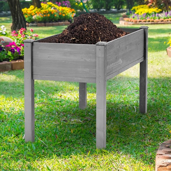 48x24x30 inch Raised Garden Bed with Legs Elevated Wooden Planter Box for Outdoor Plants Flowers Fruits Vegetable Herb Growing