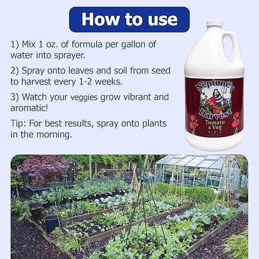 Neptune’s Harvest Organic Tomato &amp Vegetable Plant Fertilizer (2-4-2) - Liquid Plant Food w/Fresh Fish Seaweed Molasses Yucca Extract &amp Humic Acids - for Vegetable Garden (Gallon)