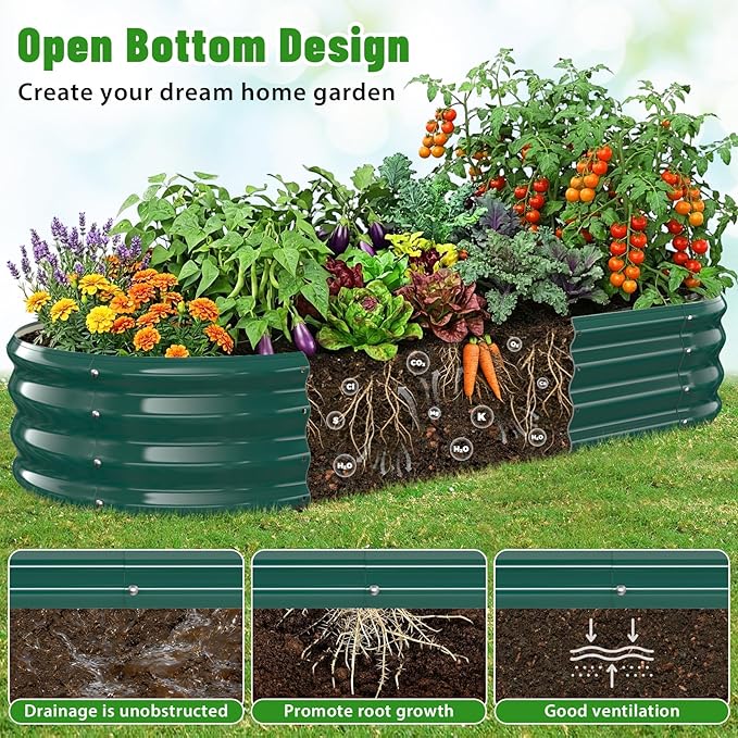 Oval Raised Garden Bed 5 x 2 x 1FT Galvanized Steel Planter Box with Wave-Shaped Metal Panels Painted for Outdoor FlowerTreeHerb &amp Vegetable Garden (Green 60X24X12 inches)