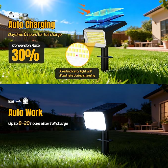 Solar Spot Lights Outdoor [6 pack/118 LED] 4 Modes Auto On/Off Solar Landscape Spotlights Ip67 Waterproof Solor Powered Pathway Lights for Outside Yard Garden Walkway Tree Patio (Cool White)