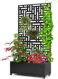 Metal Planter Box with Trellis71”Raised Garden Bed with Trellis Privacy Screen and Drainage.Wheeled for Patio Flexibilityfor Climbing Veggies/Flowers.DIY-Friendly Design