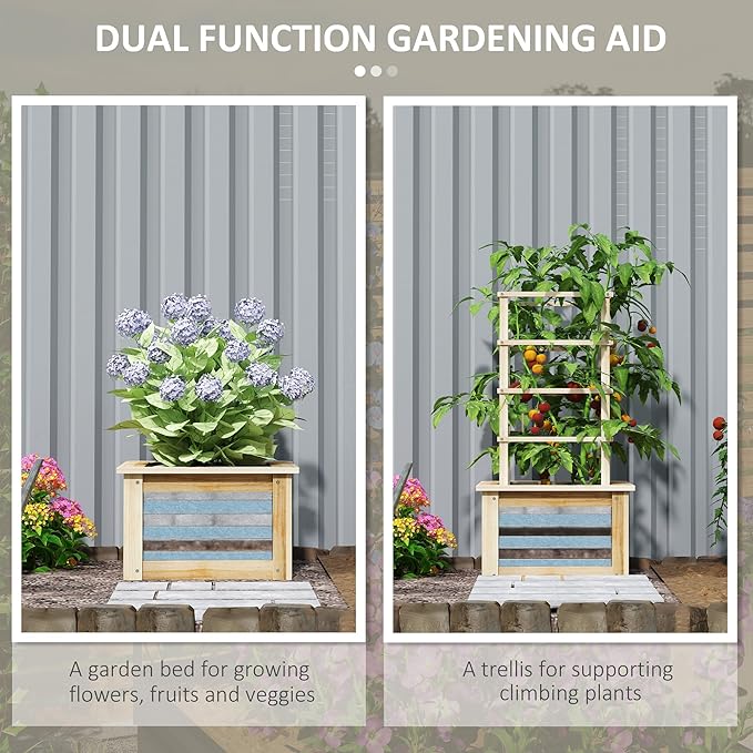 Galvanized Planter Box Elevated Garden BedWooden Raised Garden Bed with Trellisfor GardenPatio
