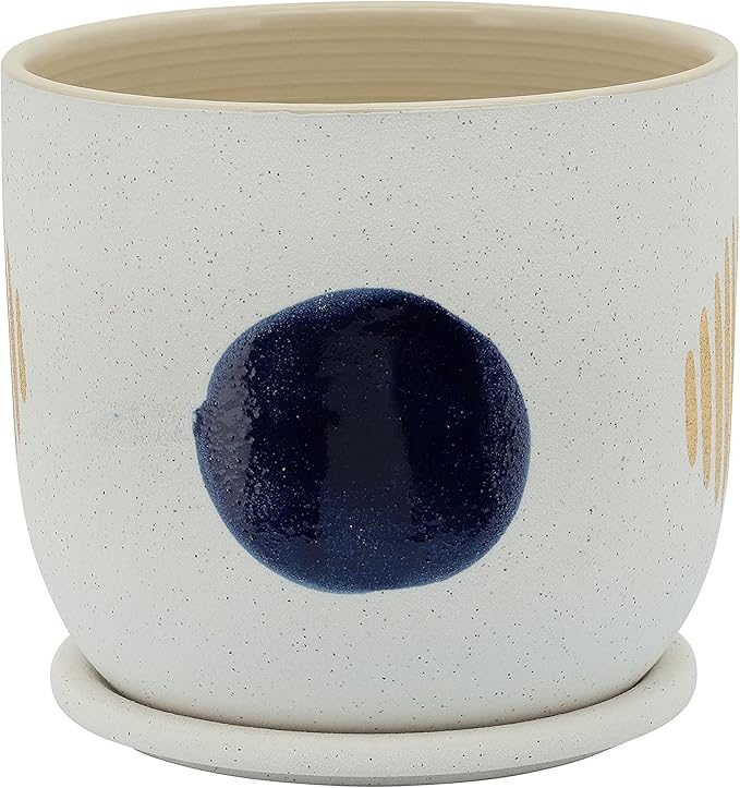8 Funky Planter W Saucer White