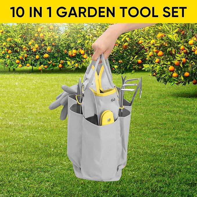 Blumway Garden Tool Sets 10 Piece Heavy Duty Gardening Tool Set Stainless Steel Gardening Hand Tools with Garden Tool Bag Garden Tool Kit for Gardening SuppliesIdeal Garden Gifts for Women Men