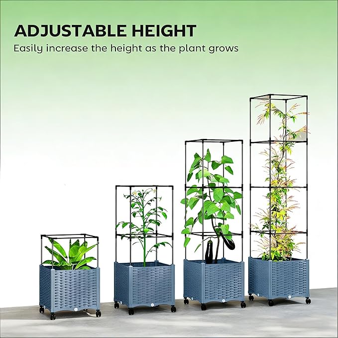 Roll and Grow Raised Garden Bed Mobile Planter with Adjustable Trellis &amp No-Bend Height - Wheels for Sun Tracking Locking Casters &amp Ergonomic Design Ideal for Seniors &amp Easy Care