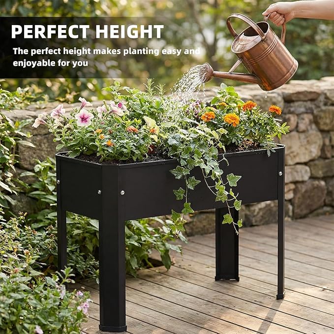 Compact Raised Garden Bed with Legs 24 x 11 x 18 in Small Metal Planter Box 5.9 in Soil Depth 100 lb Capacity Galvanized Steel Drainage Holes Anti-Rust for Patio Balcony &amp Deck