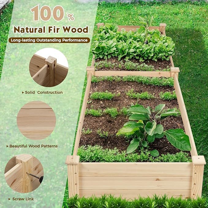 Incbruce 95x24x10 inch Wooden Elevated Raised Garden Bed Planter Elevated Planting Bed Boxes Kit for Vegetable Flower Patio Outdoor Natural