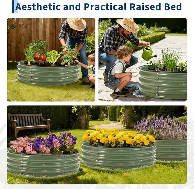 Round Galvanized Raised Garden Bed 4x4x1Ft-Outdoor Metal Circle Raised Garden BedRound Galvanized Planter for Patio Yard and Gardening