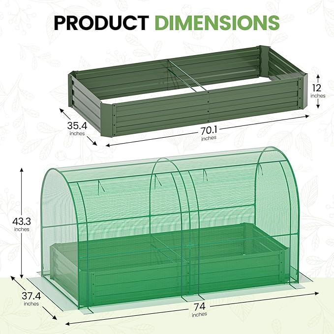 SPECILITE Raised Garden Bed with Mini Greenhouse Galvanized Metal Planter Box Kit with PE Cover 2 Roll-Up Doors for Ventilation Gardening Set for Outdoor Growing Vegetables Herbs Fruit &amp Flow