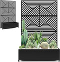 Standing Metal Planter Box with Trellis and Wheels for Climbing Plants Raised Garden Beds with Drainage Holes 47 L×16 W×71 H Privacy Boxes with Trellis (Black Zodiac)