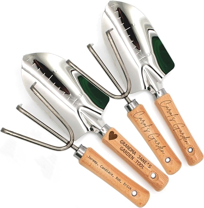 Personalized Garden Tool Set – Custom Engraved Garden Shovel &amp Trowel with Wooden Handle – Gardening Gifts Mom Dad – Mother’s Day Father’s Day Birthday Gift