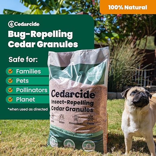 Cedarcide Original Cedar Granules – Flea Tick Mosquito &amp Spider Repellent for Yard Lawn Patio &amp Garden – Outdoor Insect Control – for Use Around Pets Kids &amp Family (8 lb Covers 3500