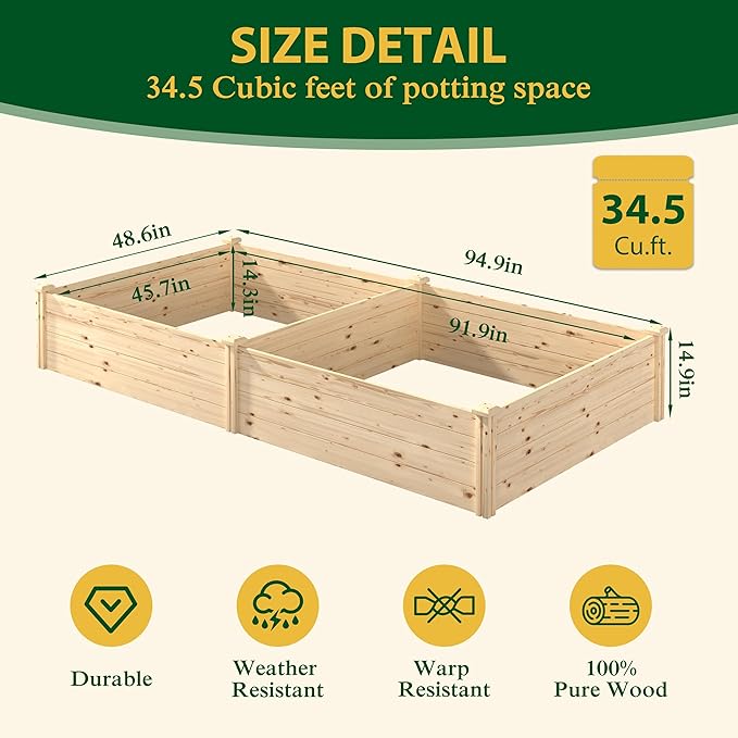 94''L x 47''H x 15''W Wooden Raised Garden Bed Elevated Planter Garden Box Stand Garden Bed Planter for Vegetables Flowers Herbs Ideal for Outdoor Gardening with Open Base