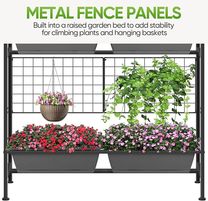 CADUKE Raised Planter Box Plastic Raised Garden Bed with Legs Standing Planter Box with Drainage Holes &amp Trellis 32 Elevated Flower Beds Outdoor &amp Indoor for Vegetables Balcony Patio Gr