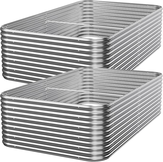 2 PCS Tall 8x3x1.5ft Galvanized Raised Garden Bed Outdoor Metal Garden Bed for Vegetables Above Ground Garden Box for Flower Steel Raised Beds for Gardening