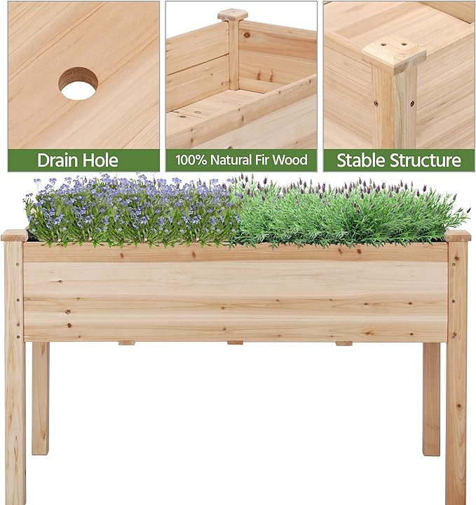 Topeakmart Wooden Garden Planter Boxes 48 X 23 X 30in Elevated Raised Garden Bed Outdoor with Legs Wooden Gardening Box for Flower/Vegetable/Herb/Tomato/Backyard/Patio 2pcs