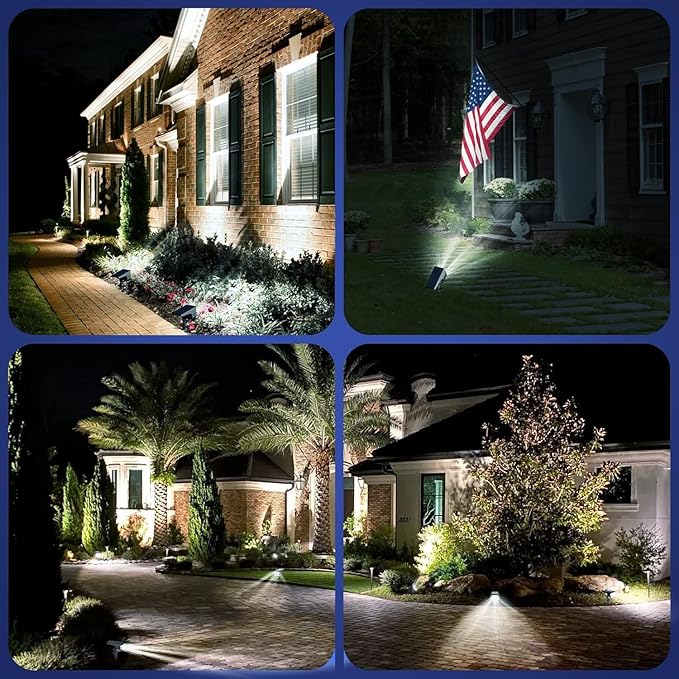 EIUIO Solar Outdoor Lights 3 Lighting Modes Solar Spot Lights Outdoor with Auto On/Off Waterproof Landscape Lighting for Garden Yard Pathway