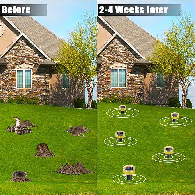 10 Pack Solar Powered Snake Repellent for Yard Ultrasonic Mole Repellent Gopher Repeller Sonic Mole Deterrent Spikes Snake Gopher Mole Vole Repellent Outdoor for Lawn Garden &amp Yard