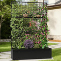 Metal Raised Garden Bed with Trellis and Privacy Screen 71×47.2×16 Planter Box with Drainage Holes for Climbing Plants Vegetables Vines Outdoor Sturdy Planter Box for Patio Backyard Black