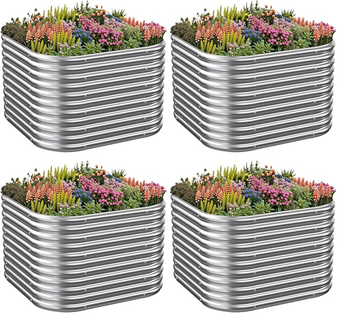 4 Pack Tall 2x2x2FT Corrugated Galvanized Steel Raised Garden Bed Outdoor Metal Above Ground Garden Bed for Vegetables and Flowers Raised Beds for Gardening