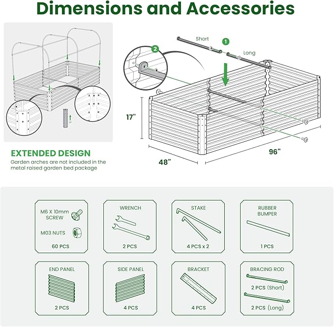 Galvanized Raised Garden Bed Box Planter for Outdoor Plants 17 Extra Tall Raised Garden Beds Outdoor Garden Boxes Outdoor Raised Metal Raised Garden Beds for Vegetables 96X48X17 Midnight Grey
