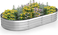 Crownland Outdoor Garden Metal Raised Garden Beds Oval Galvanized Planter Box Rubber Edge Guard for Patio Growning Fresh Vegetables Flowers Herbs and Succulents(8ft*4ft*1ft) Silvery