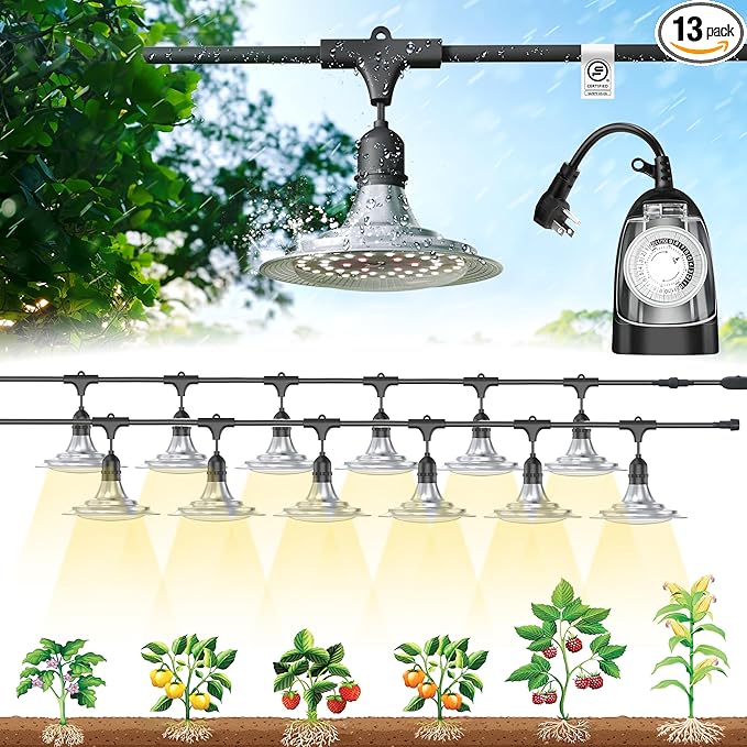 Outdoor Grow Lights with Timer Full Spectrum Greenhouse Grow Lights with Timer IP65 Waterproof String Grow Light Outdoor UL Certified Daisy Chain LED Grow Light 41FT