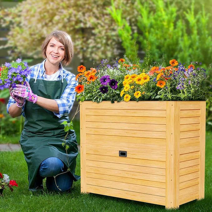 SUNYRISY Wooden Raised Garden Bed with Storage Box 34 L x 18 W x 30 H Elevated Large Planter Box for Planting Herb Vegetable Flower Outdoor Indoor Wood