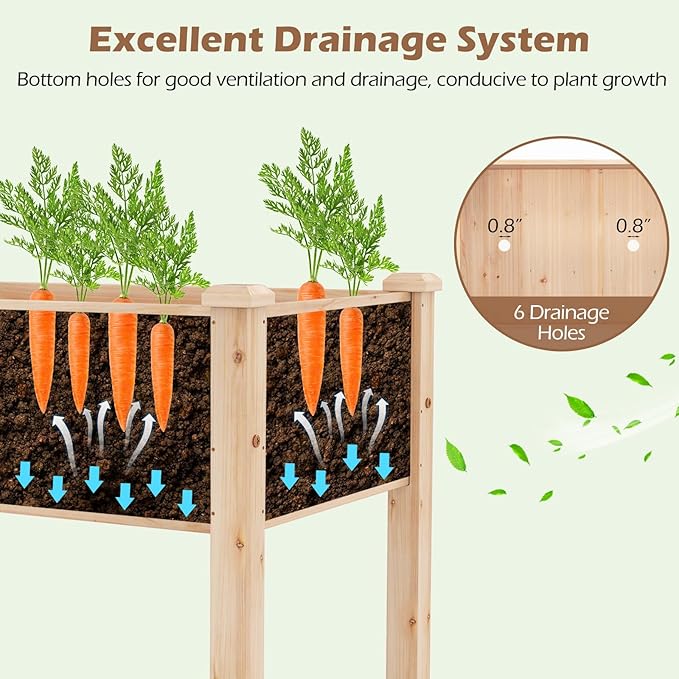 Giantex Raised Garden Bed Elevated Wood Planter Box with Drain Hole Gardening Planter Raised Bed for Planting Vegetables Flowers Succulents Herbs73 Lx23 Wx30 H