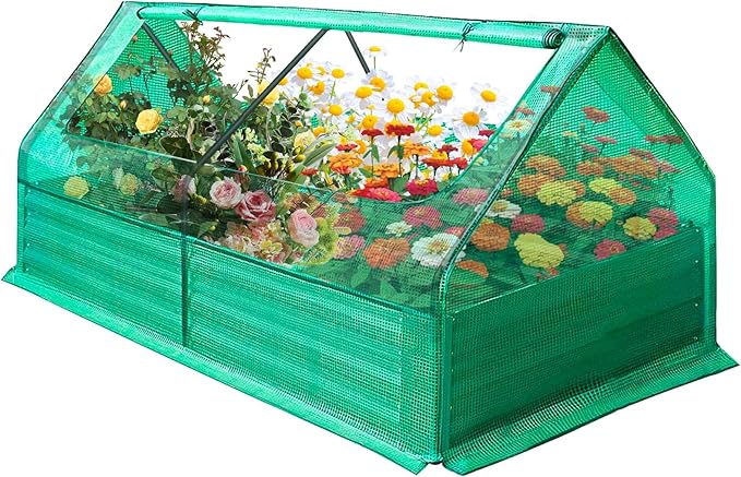 Galvanized Raised Garden Bed with Cover Thicken Metal Planter Box Kit Outdoor Garden Box with 2 Roll-Up Large Screen Windows for Vegetables Flowers Growing (6x3x1 FT)