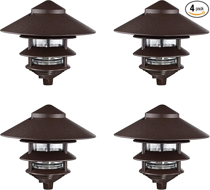 Nuvo SF76/637/04 Outdoor Pagoda Landscape Pathway Light 3 Tier - Large Hood Old Bronze (4 Pack)