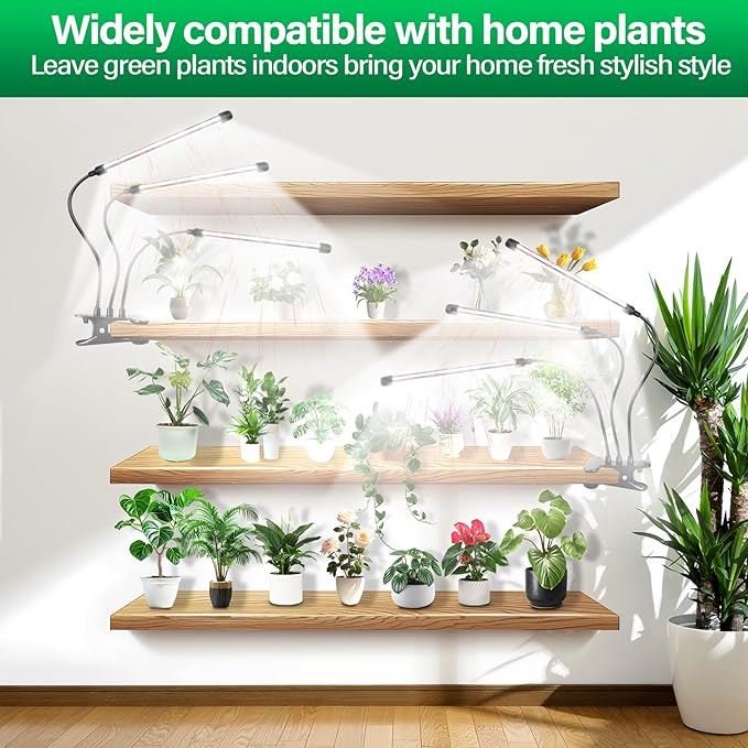 SKYWORLD LED Grow Light 126 LEDs Full Spectrum Clip Plant Growing Lamp for Indoor Plants Flexible Gooseneck Auto On Off Timing 3/9/12H 10 Dimmable Levels 3 Tubes Red &amp White