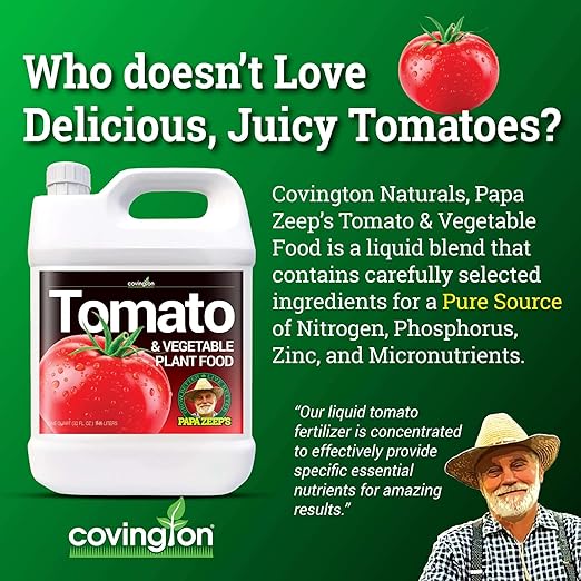 Covington Organic Liquid Tomato &amp Vegetable Fertilizer (32oz) – Easy-to-Use Water-Soluble Plant Food for Tomatoes Peppers and Edibles – Natural Garden Nutrients