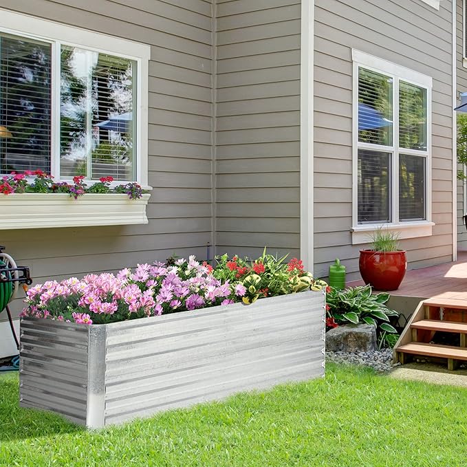 Galvanized Raised Garden Bed Kit with Reinforcing Bars Large and Tall Metal Planter Box for Vegetables Flowers and Herbs 6' x 3' x 2' Silver