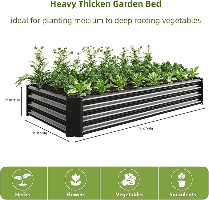 Anwick Raised Garden Bed Galvanized Raised Garden Beds Outdoor for Vegetables Rectangle Metal Raised Planter Box for Backyard Flowers Herbs Fruits (Black)