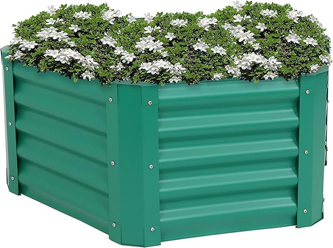 Sunnydaze Galvanized Raised Garden Bed Outdoor - Metal Planter Box for Gardening Vegetables and Plants - 16.25 H Hexagon - Green