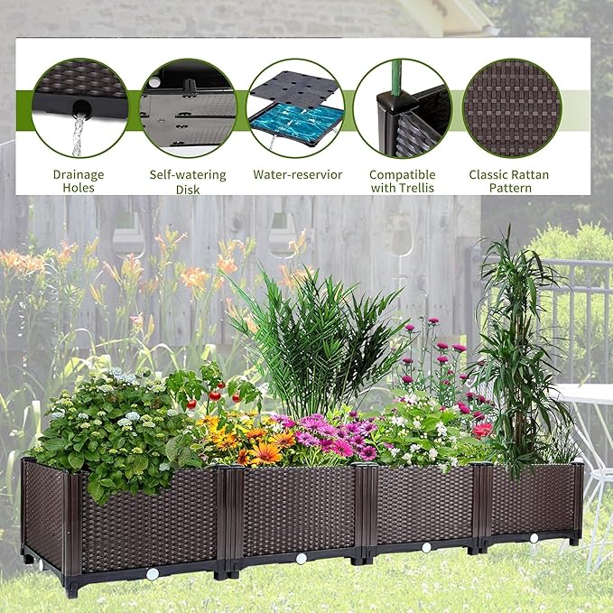GarveeLife Deep Raised Garden Beds Plants Garden Boxes with Drainage Plugs for Veggies Flowers Herbs Deep Root Plants Growing Brown
