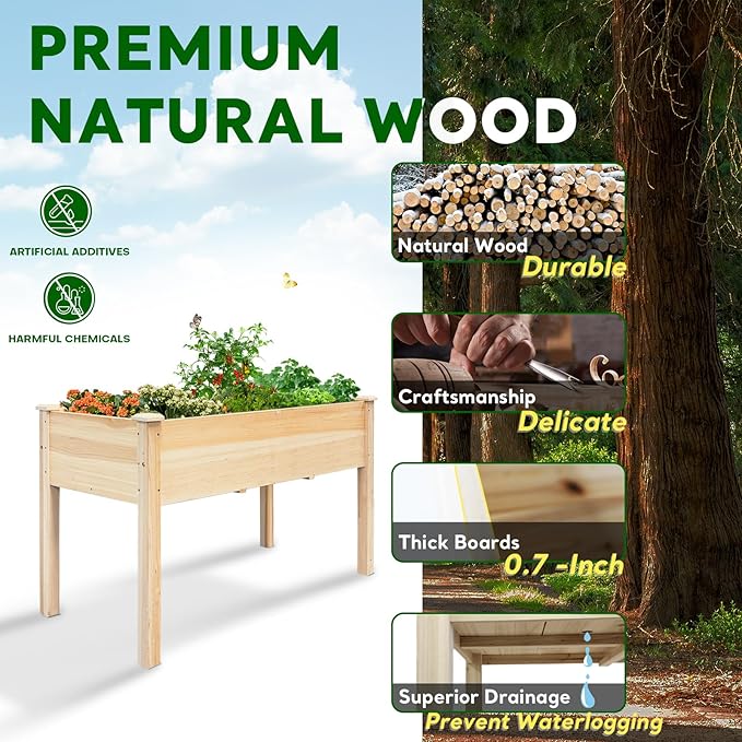 BSP Raised Garden Bed with Legs Outdoor Elevated Planter Box Flower Bed Wood Planter for Vegetable Herb Upgraded Solid Structure Growing Box Suitable for Backyard Patio and Balcony 48”L X 24”W