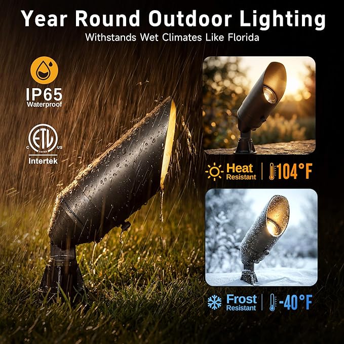 Gardenreet Low Voltage Spotlight - Outdoor Light Fixture 12V AC/DC Brass Landscape Lights LED Hardwired Weather Proof Bronze for Flag Wreath with Cool Light MR16 Removable Bulbs (10 Pack)