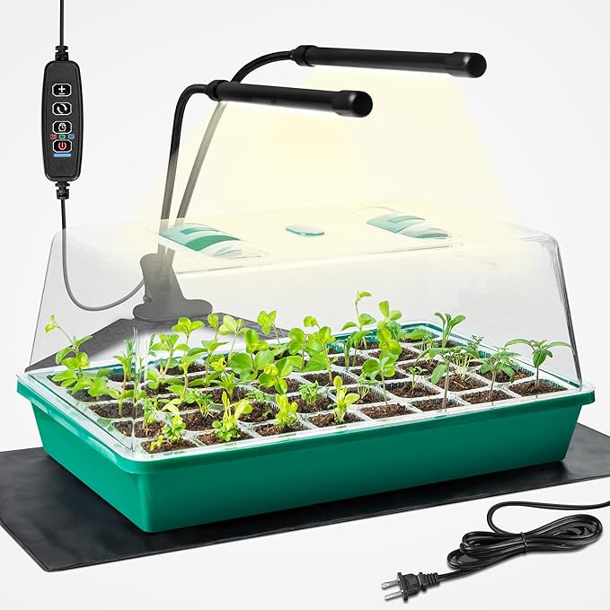 CARPATHEN Seed Starter Tray with Grow Lights and Heating Mat - 40 Cell Plant Germination Tray with 4.7 Humidity Dome Seed Starter Kit for Indoor Seed Starting and Propagation