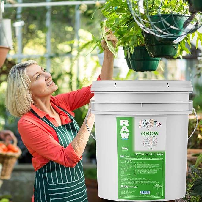 RAW All in One Grow Fertilizer 25lb | Water Soluble Plant Food for Hydroponics Soil &amp Indoor Plants All Purpose Nutrients for Vegetative Growth Garden &amp Vegetable Fertilizer