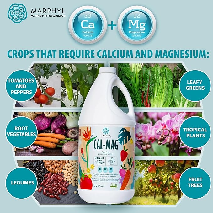 MARPHYL Organic Cal-Mag Liquid Fertilizer – Calcium &amp Magnesium Supplement to Correct Plant Deficiencies Supports Strong Growth for Garden Flowers Vegetables Succulents &amp Hydroponics