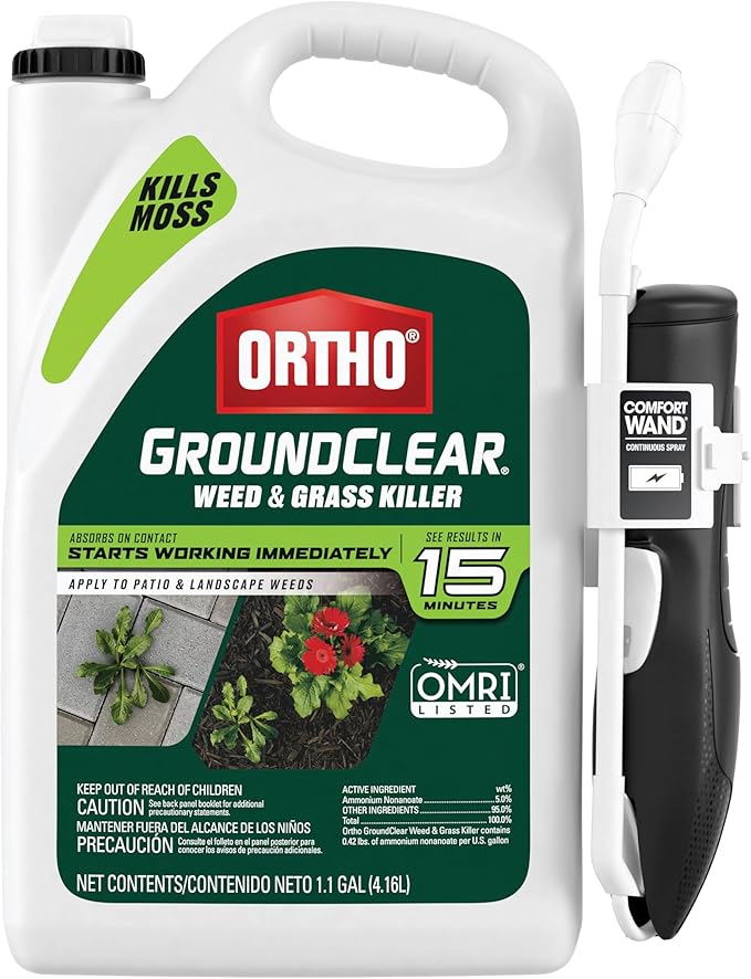 Ortho GroundClear Weed &amp Grass Killer with Comfort Wand - Kills Dandelions Chickweed Crabgrass Moss &amp More OMRI Listed Ready-to-Use Grass and Weed Killer Spray 1.1 gal.