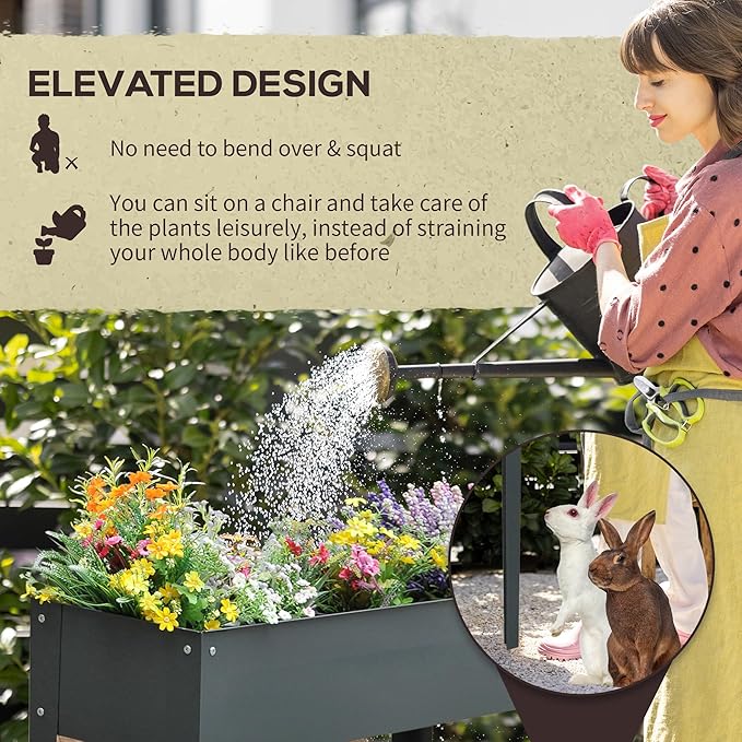 Metal Raised Garden Bed Elevated Planter Box with Legs and Drain Holes 39 x 12 x 31 Dark Gray for Vegetables Herbs and Flowers