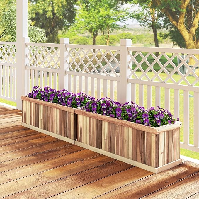 Giantex Acacia Wood Raised Garden Bed Rectangular Planter Box w/Drainage Gaps Floor Standing Window Mount for Flower Vegetable Herb Fruit Outdoor Plant Container for Backyard Lawn 36x12x12