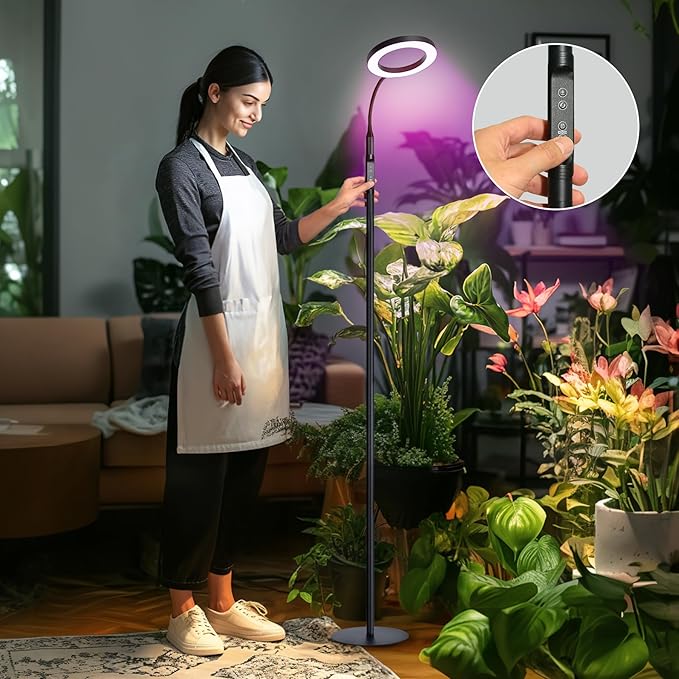 Grow Light for Tall Indoor Plants 60in Upgrade Pole ControllerRed Blue Warm Full Spectrum 95 LED Bead Plant Growing Lights with Floor StandAuto TimerDimmable Halo Ring Tree Growth Lamp