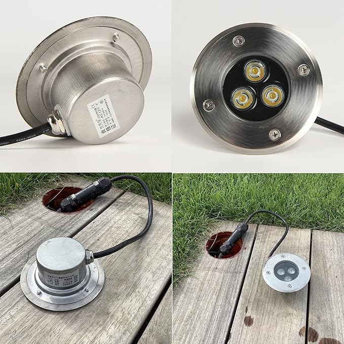 4Pcs Outdoor Buried Lights - Round Led Landscape Lights 3W Ip67 Waterproof Led Underground Well Light Stainless Steel Underground Spotlight Recessed Garden Decorative -Green Light-