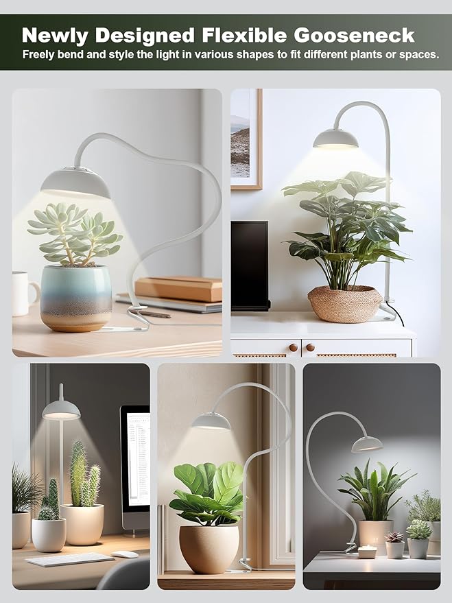 GLOWRIUM Smart Grow Lights for Indoor Plants10W Full Spectrum Plant Lights with Bluetooth App Control 360° Flexible Gooseneck Grow Lamp Auto Timer 3/9/12Hrs 10 Brightness for Small Plants (White)